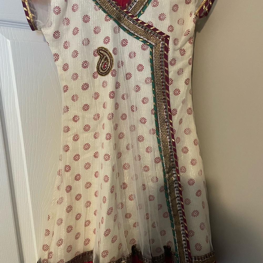 Traditional Cream and Red Embroidered Dress